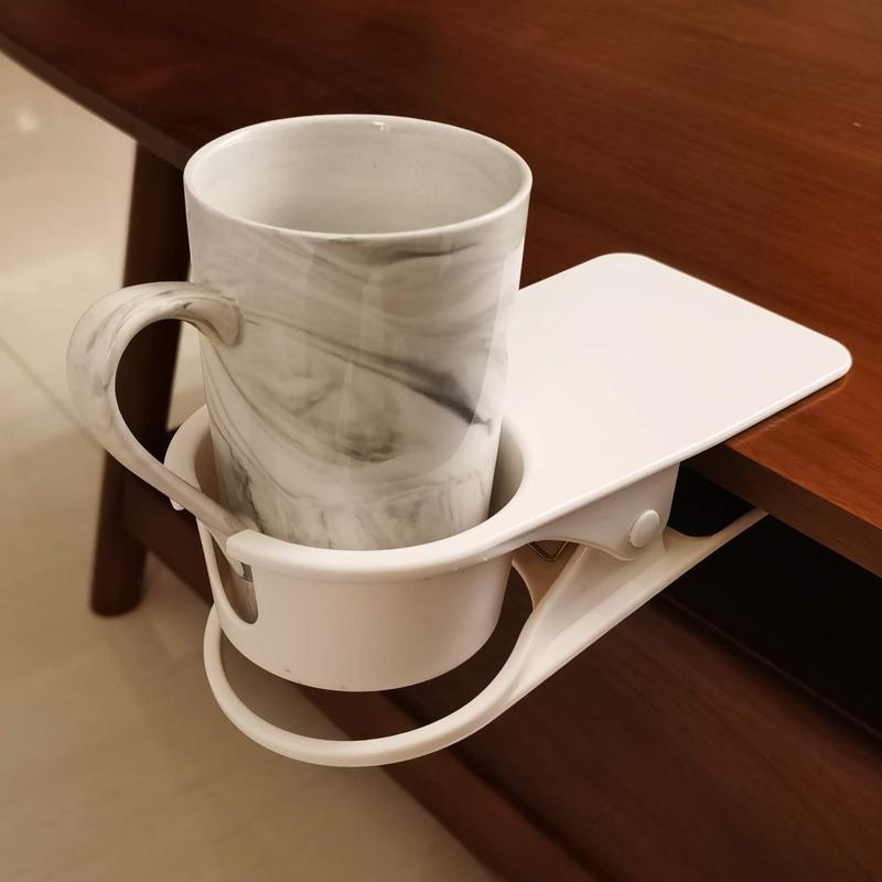 Drinking Cup Holder Clip, Desk Drink Holder with Clip for Water, Soda, Coffee Mug (White)