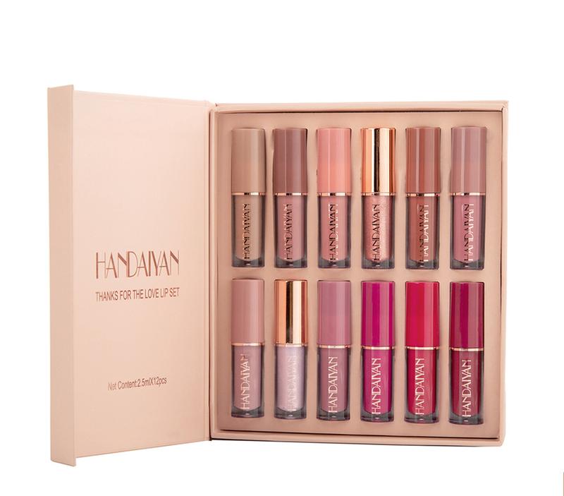 HANDAIYAN 12Pcs Velvet Matte Lip Stain Set Long Lasting Waterproof Lipstick Kit with Nude Palette Non Stick Gloss Lipgloss for All Skin Types Quick Drying Formula Glossy Smooth Cosmetic HANDAIYAN 12Pcs Velvet Matte Lip Stain Set Long Lasting Waterproof Lipstick Kit with Nude Palette Non Stick Gloss Lipgloss for All Skin Types Quick Drying Formula Glossy Smooth Cosmetic