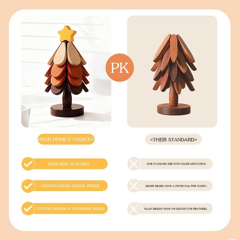 MUNBYN  Christmas tree trivet wooden trivet, (4 Wooden Trivets &1 Stand)- Kitchen, Heat-Resistant Foldable Design,High-Quality Solid Wood,Ideal for Hot Dishes, Pots, Bowls, Teapots,family goodies,Perfect Christmas Day Gift!