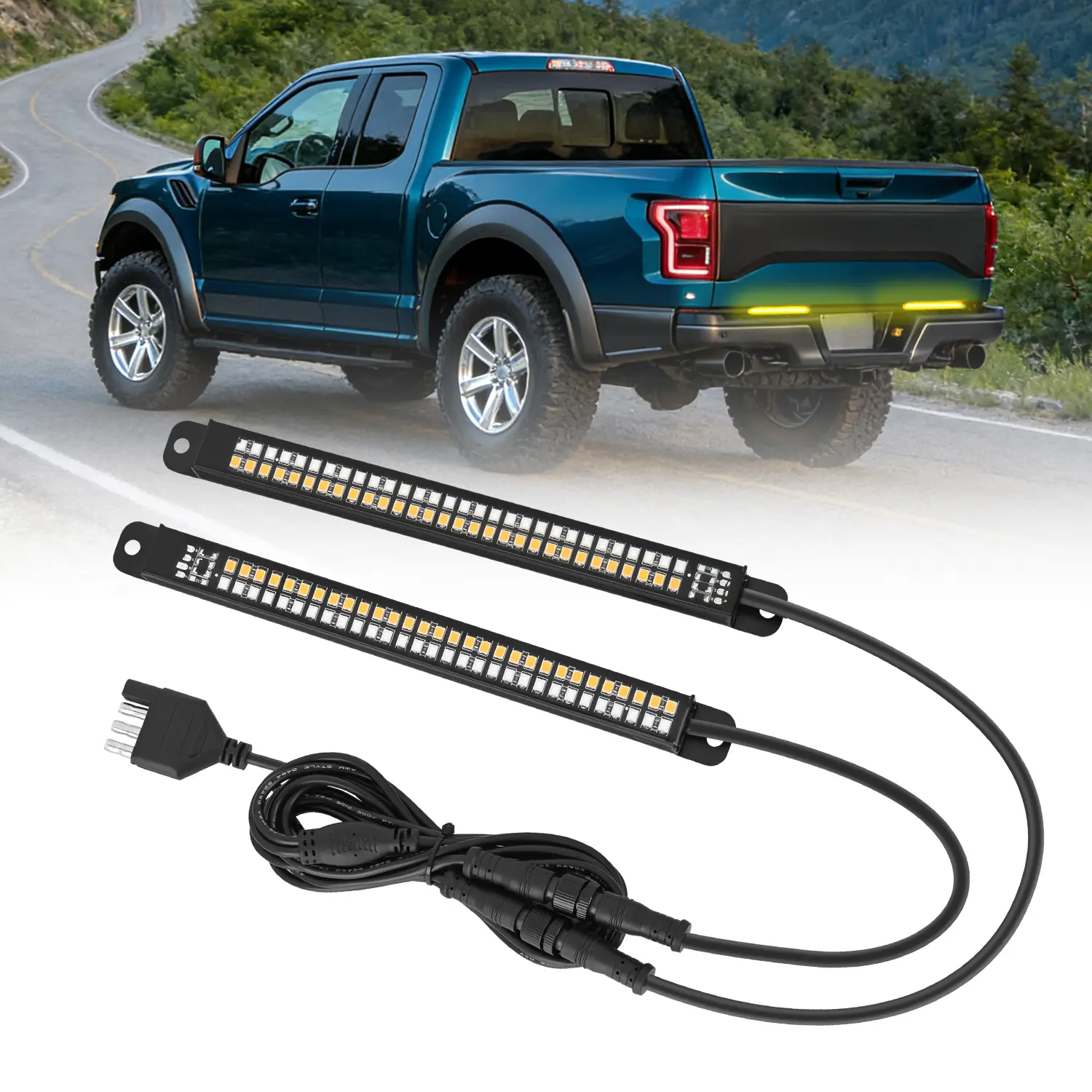 Nilight 7-in Aluminum Frame Dual-Row 60 LED Tailgate Light Bar with Mount, 2835 Red LEDs, Amber Sequential Turn Signals Strobe, 12V DC 4-Wire System, 4-Pin Connector for Trucks/Trailers, Ideal for Day/Night Drive (Father's Day Gift)