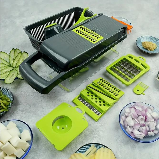 16-in-1 Multifunctional Vegetable Chopper Garlic & Onion Grater Kitchen Slicer with Auto Off Feature for Efficient Cooking