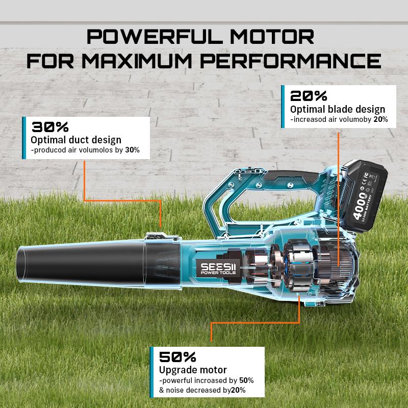 Seesii  Leaf Blower Cordless Electric Leaf Blower/Snow Blower  780CFM/440MPH Brushless Motor 2x4000mAh Batteries Handheld Snow Blower Variable Speed Control Turbo Button Electric Blower for Lawn Care Debris Dust Removal Outdoorfun