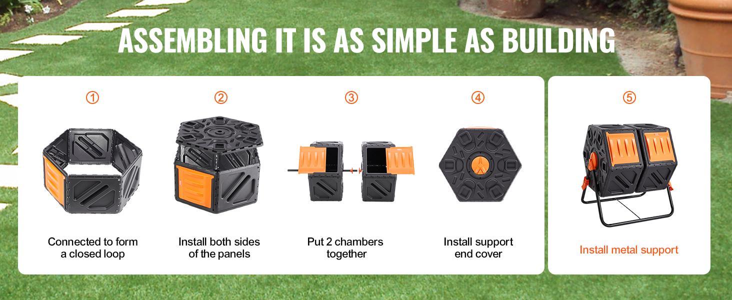 VEVOR Compost Bin, 37-Gal Dual Chamber Composting Tumbler, High Volume Two Rotating Chambers with 2 Sliding Door and Steel Frame, BPA Free Composter Bin Tumbler for Garden, Kitchen, Yard, Outdoor