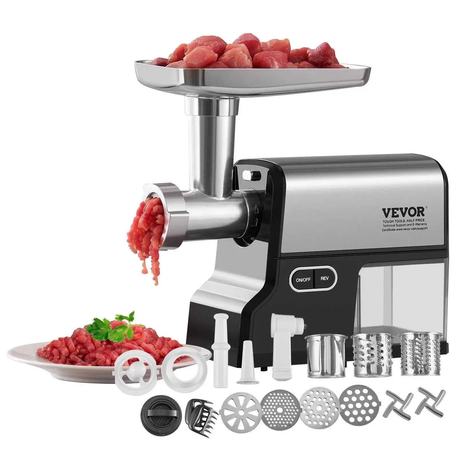 【Summerfinds】VEVOR Meat Grinder,  3 Lbs/Min Capacity Electric Meat Grinders with Blade, Grinding Plate, Sausage Maker, Kubbe Kit, Stainless Steel Meat Mincer for Home Kitchen