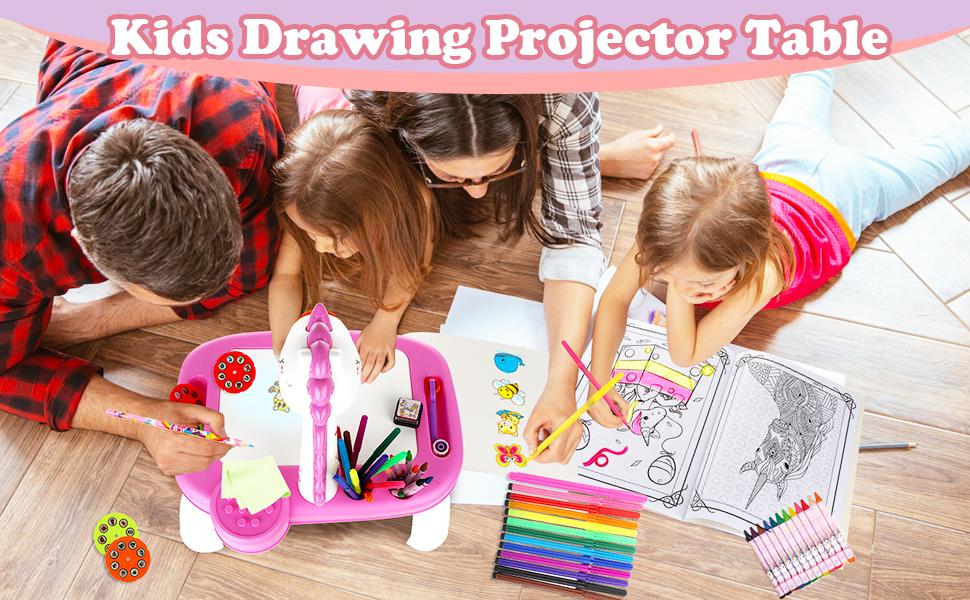 Drawing Projector for Kids, Art and Crafts, Drawing Board with Music, Color Pens, Pencils, Crayons, Scrapbook, Unicorn Sticker Book, Ideal Toy for 3+ Year Old Girls & Boys (Unicorn Kit)