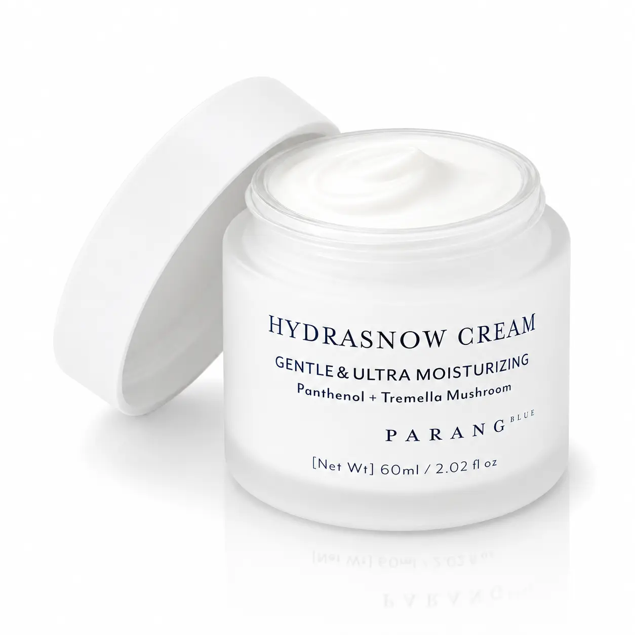 Parang Blue Hydrasnow Cream - Gentle Lightweight Fragrance-Free Vegan Facial Moisturizer for Adult All Skin Types with Panthenol & Tremella Mushroom, 2.02 fl oz (60ml), Cruelty-Free, Anytime Evening Hydration for Oily/Acne-Prone Skin