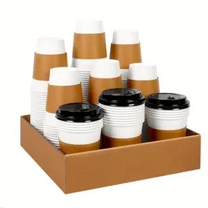 12 oz 50 pack Disposable Paper Coffee Cups with Lids and Sleeves
