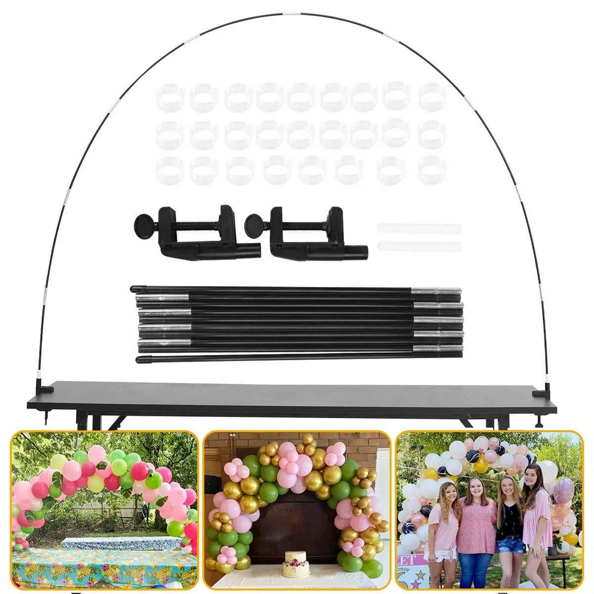12ft Adjustable Reusable Balloon Arch Stand Kit with High-Strength Glass Fiber Pole & Base, for DIY Events, Balloon Decor, Birthday Decor, Party Wedding Baby Shower Kids Home Festive Supplies
