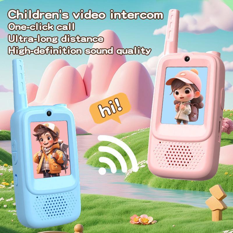 Video Walkie Talkies for Kids, Handheld 2 Pack Rechargeable Video Intercom Kids Walkies Talkies, Indoor Outdoor Toys for Family Games, Outside, Camping, Hiking for Boys Girls Ages 3-12 (Blue/Pink)