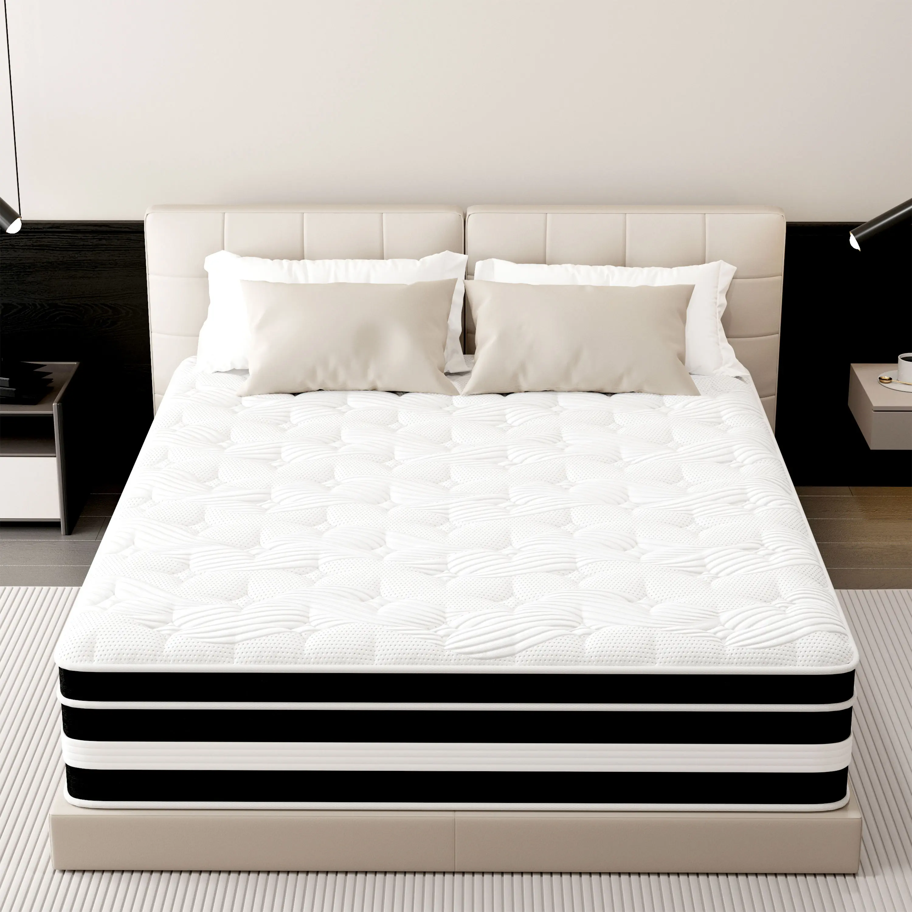 FVBEAYA 10"12"14" Twin/Full/Queen/King Gel Memory Foam Zoned Support Mattress, Individually Pocketed Spring Hybrid Mattress, Medium Firm, Pressure Relief, Breathable Fabric, Ergonomic Design