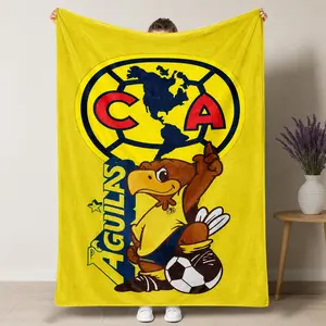 Aguilas Throw Blanket - Vibrant Cartoon Design with Iconic Eagle Mascot & Team Crest, for Mexican Soccer Fans, Ideal for Cozy Bedroom & Game Room Decor, Air Conditioner Blankets, Throw Blankets