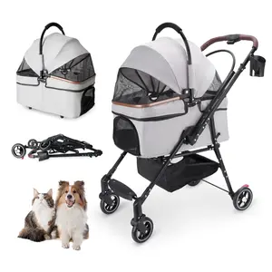 Pet Stroller for Dogs and Cats, 4 Wheel Foldable Dog Stroller with 360° Rotating Wheels, Detachable Pet Carrier and Travel Bag, Portable Small Animal Stroller for Puppy, Kitten, Small Pets, Lightweight Pet Travel Cart for Outdoor Walking adventure gear