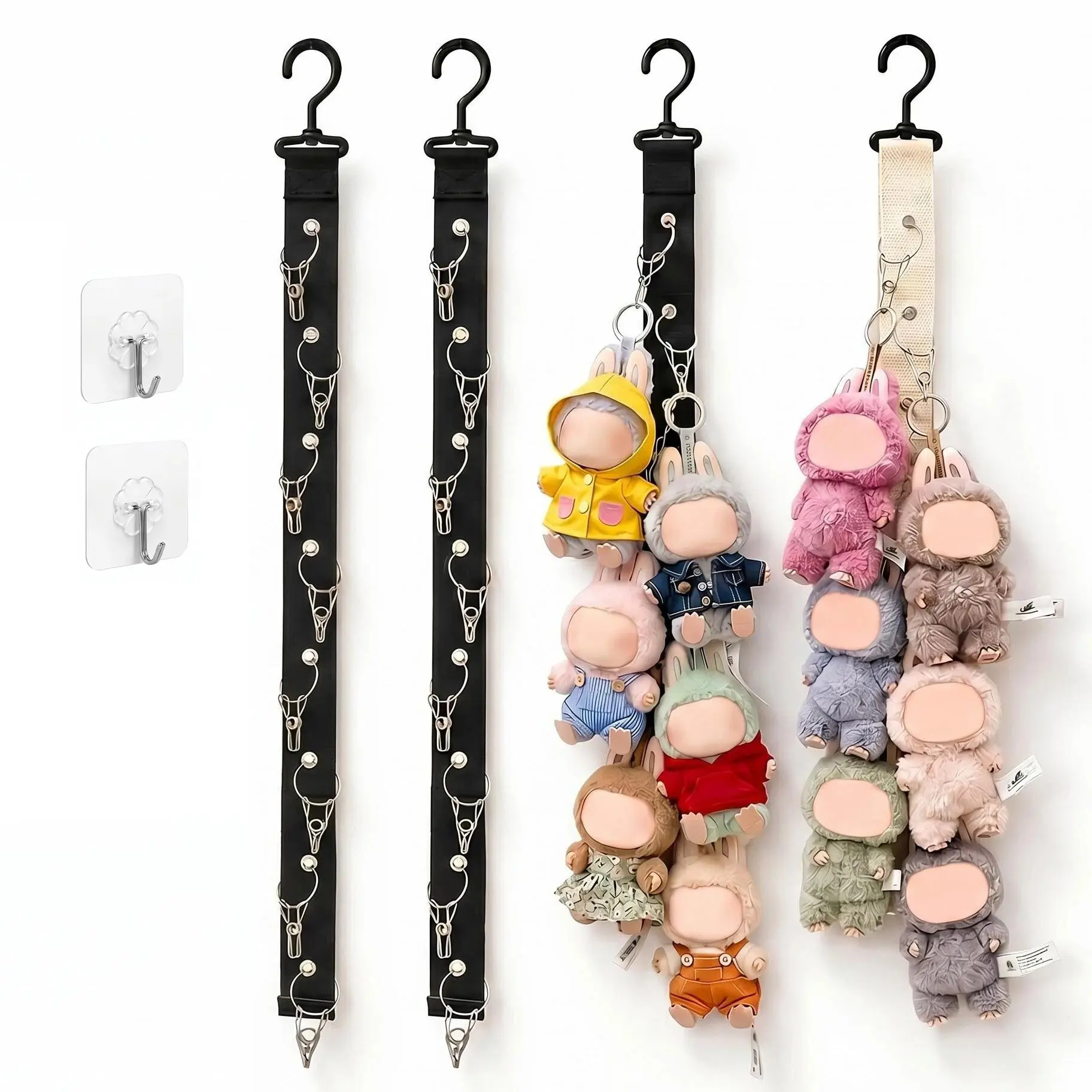 Doll Wall Hanging Storage Rack, Display Shelf Organizer, Keychain Display,Plushies Storage with 8 Clips – Wall Hanging Organizer for Keychain Plushies Hat, Mini Toys– Holds Up to 3Kg