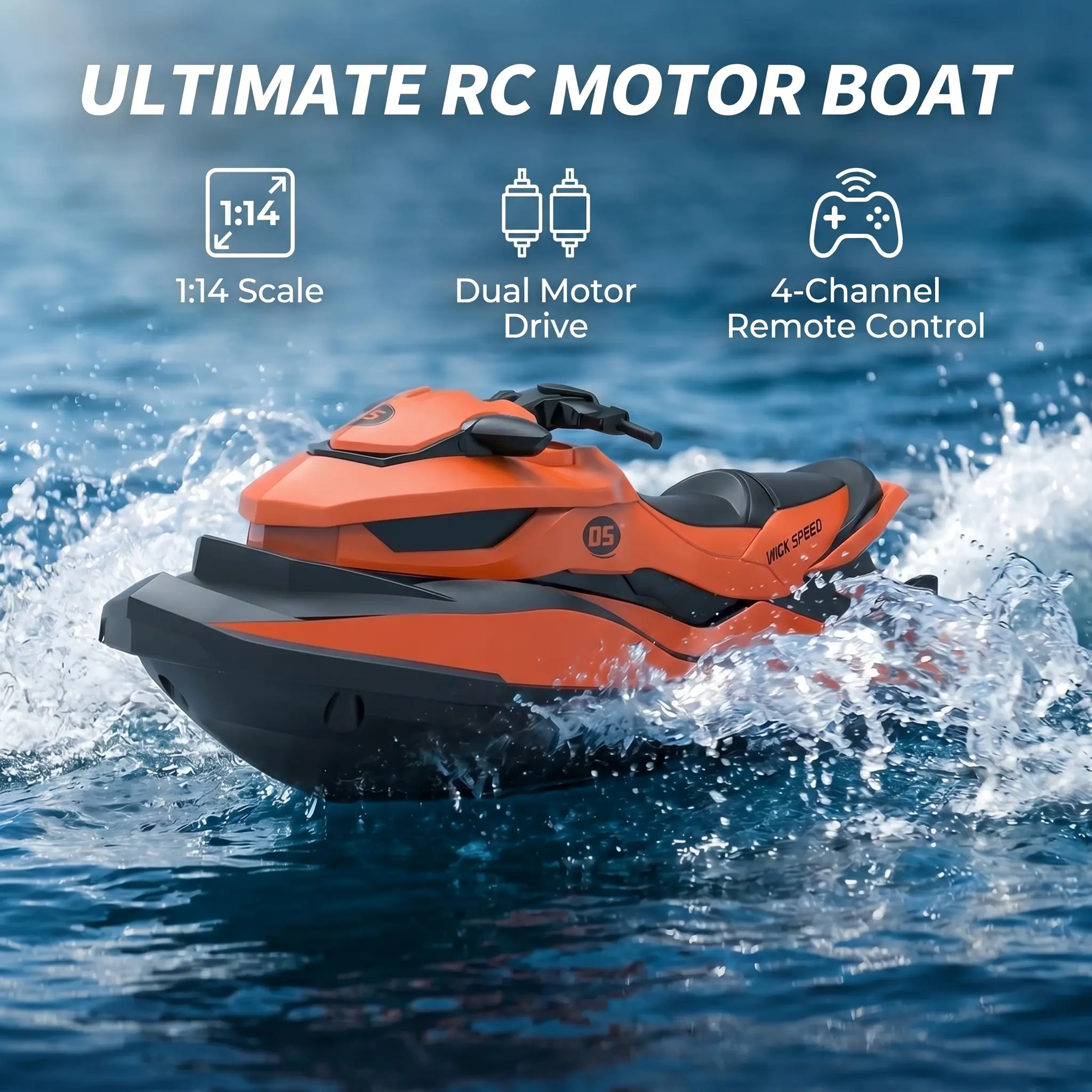 RC Turbo Jet Boat 25+KPH Brushless, 2.4GHz Adult RC Jet Ski, RC Boat for Pools, Lakes and Rivers with 2 Batteries, LED Light, Low Battery Alarm