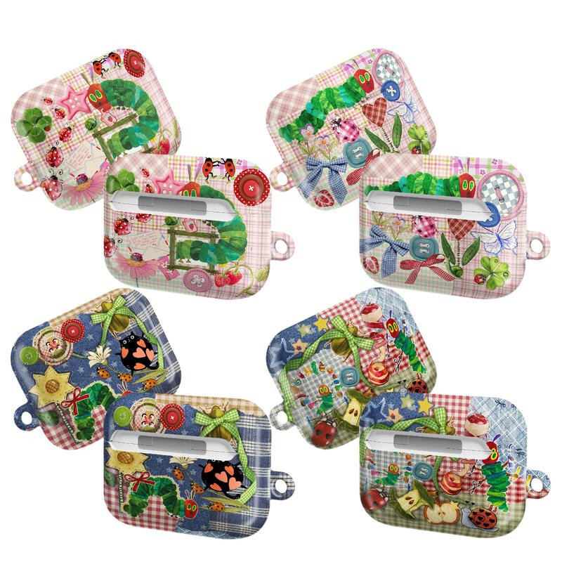 Hungry Caterpillar Gadget Case – Whimsical Patchwork Design with Fruits, Bugs & Buttons, AirPods Pro 2 1 Gen 3 2 1