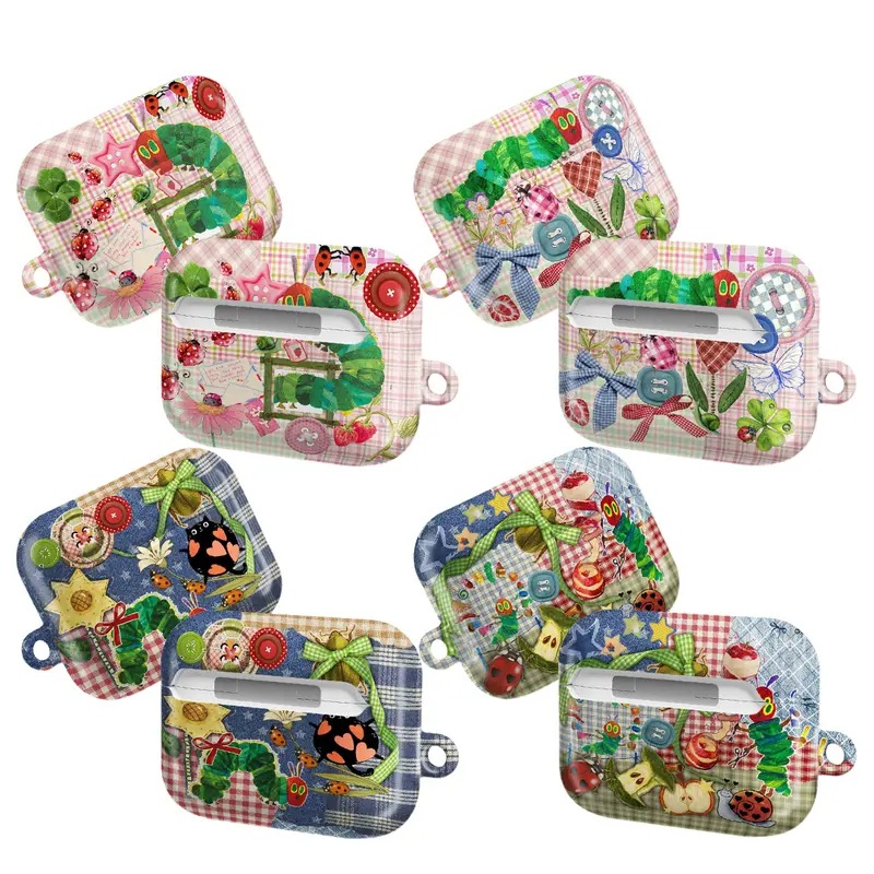 Hungry Caterpillar Gadget Case – Whimsical Patchwork Design with Fruits, Bugs & Buttons, AirPods Pro 2 1 Gen 3 2 1