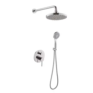 DAX Bathroom Rain Mixer Shower, Round Rainfall Shower Head System with Shower Trim and Hand Shower, Wall Mount, Chrome Finish (DAX-6813-CR)