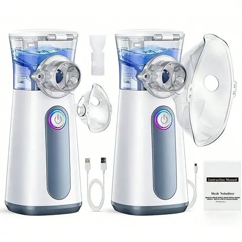 2pcs Rechargeable Handheld Stainless Steel Mesh Nebulizer Machine - Battery-Powered, 400mA Lithium Ion Cells, USB Charge, No Installation, Adjustable Rate, Facial Hydration Tool, Breathing Support, Gift for Mom