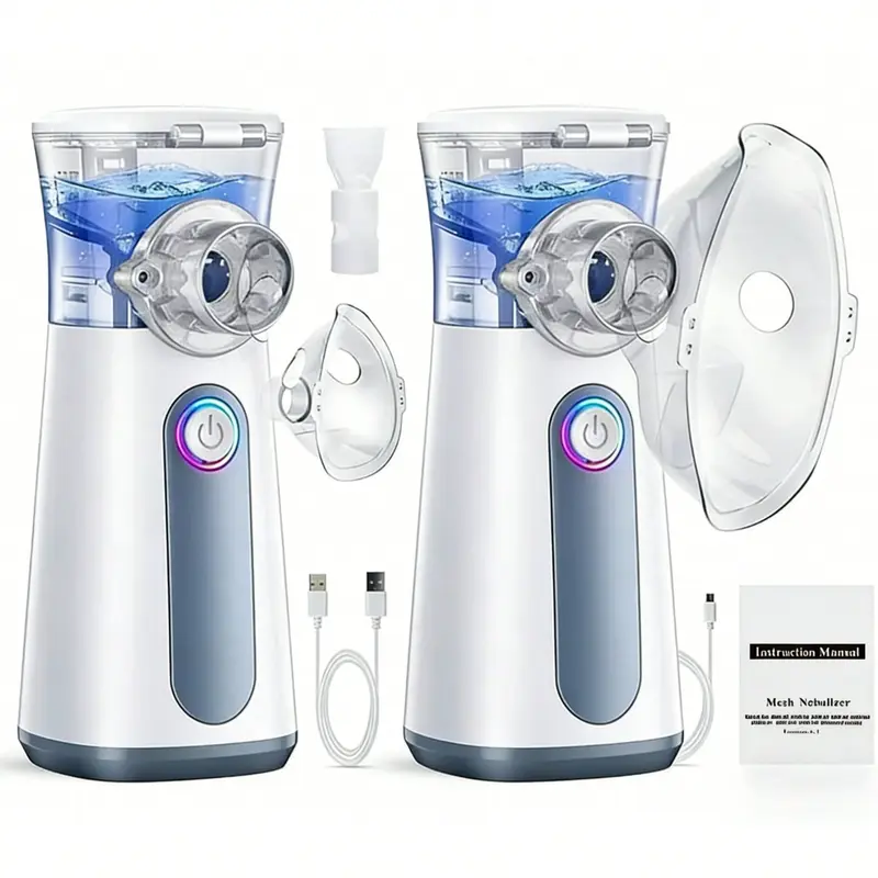2pcs Rechargeable Handheld Stainless Steel Mesh Nebulizer Machine - Battery-Powered, 400mA Lithium Ion Cells, USB Charge, No Installation, Adjustable Rate, Facial Hydration Tool, Breathing Support, Gift for Mom