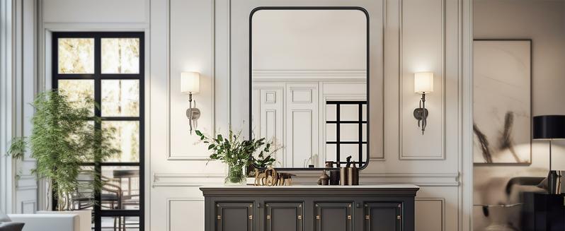 Bathroom Mirror Vanity Mirror for Wall, Aluminum Alloy FramedFarmhouse, Rounded Rectangle ，Anti-Rust,Tempered Glass,Hangs Horizontally or Vertically