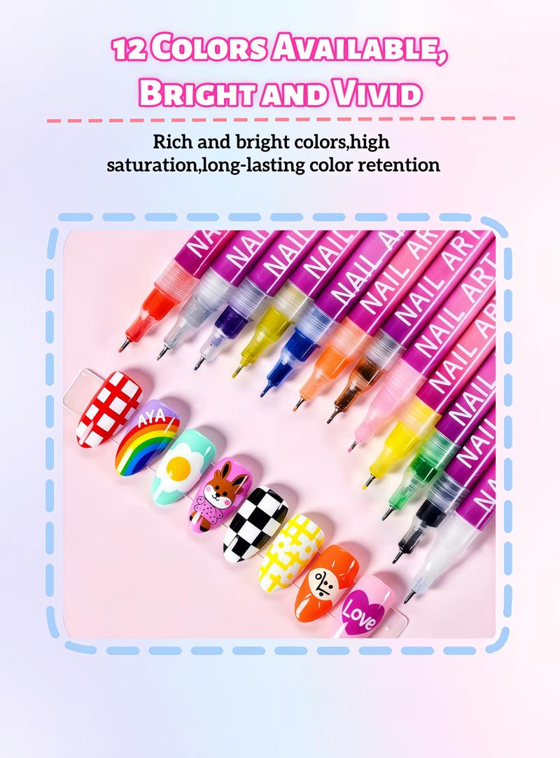 12-Color Nail Art Marker Set: Micro-Tip Waterproof Pens, Lasts 7-14 Days | DIY Salon Gel Nails at Home Kit for Beginners | Valentine‘s Day, Prom, Wedding Gift for Kids, Teens, Adults | with Free Video Tutorial