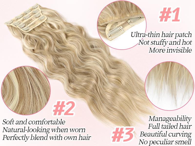 [KooKaStyle] Beach Blonde Hair Extensions Clip in Synthetic Highlight Hair Extensions Long Wavy 4PCS Thick Hairpieces 20 Inch for Women