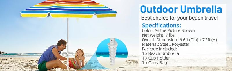 COSTWAY 6.5/7.2 FT Beach Umbrella, Portable Outdoor Umbrella with Sand Anchor, Adjustable Tilt, Steel Pole, Carrying Bag, Outdoor Sunshade Shelter with Cup Holder for Beach, Poolside