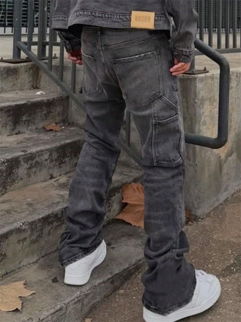 New Men Stylish Baggy Regular Fit Jeans Trousers Streetwear Men's Solid color Splice Loose Straight Casual Denim Pants SpringStatements