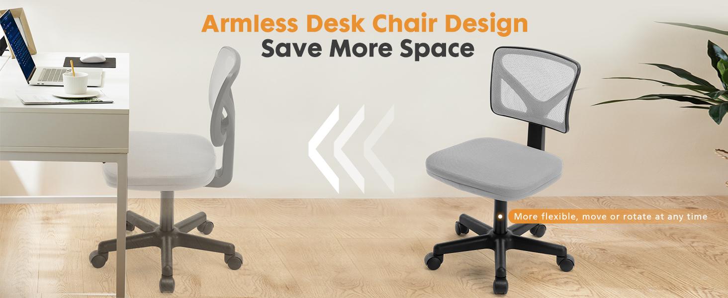 Furnest Furniture Indoor Furniture Chair Height Adjustable Armless Low Back with 360° Rolling Swivel Wheels for Small Space, Office, Bedroom