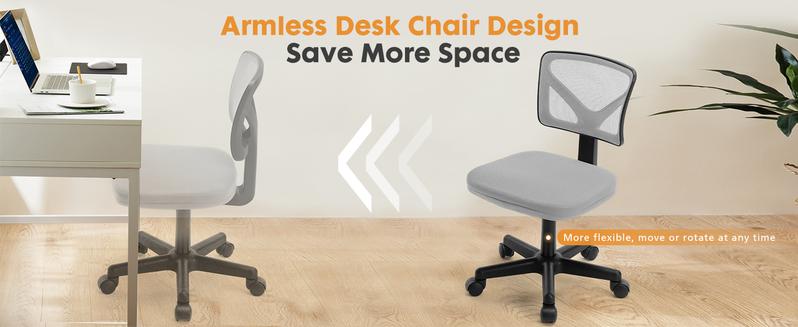 Furnest Furniture Indoor Furniture Chair Height Adjustable Armless Low Back with 360° Rolling Swivel Wheels for Small Space, Office, Bedroom