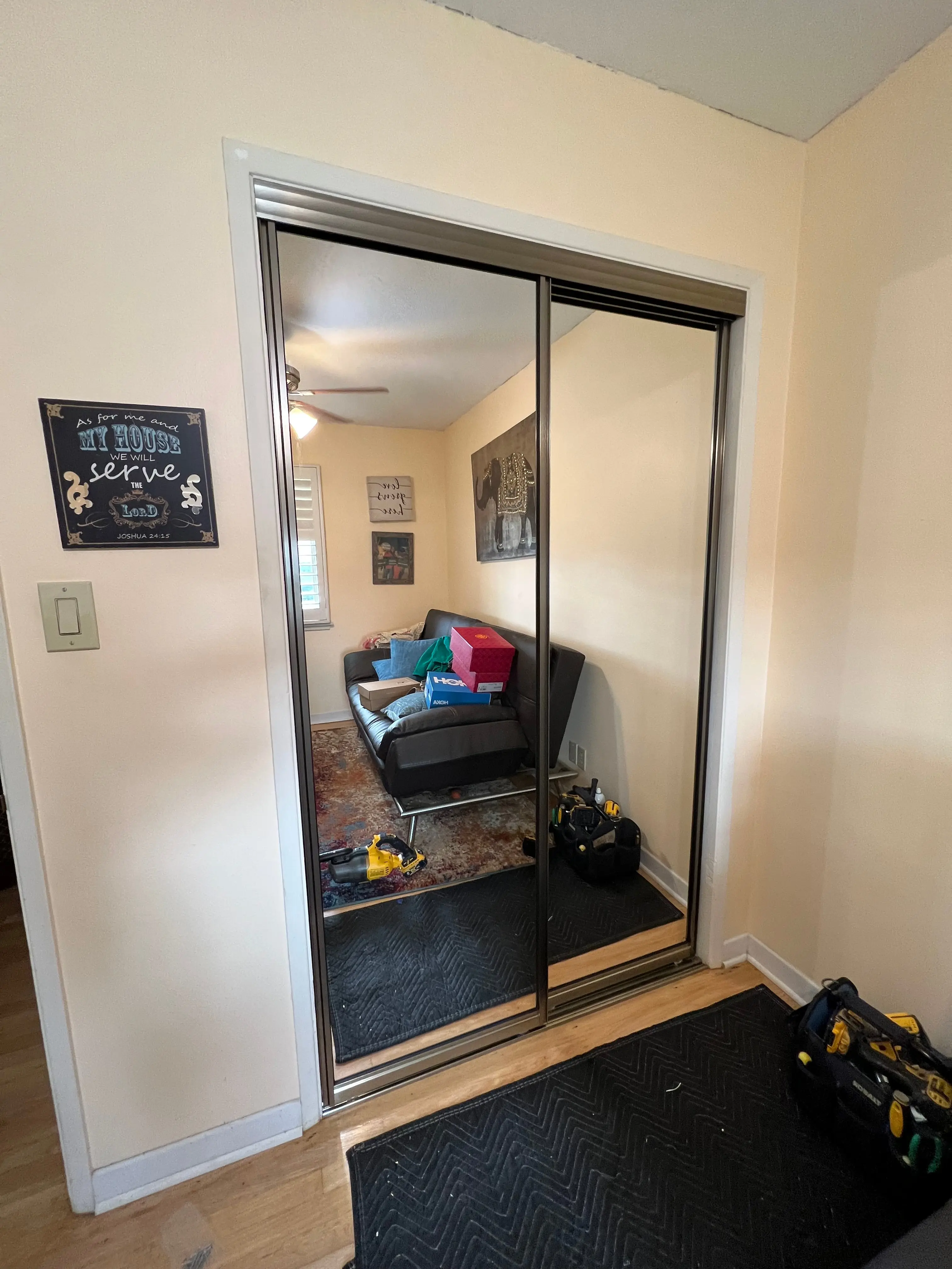 Brushed Nickel Sliding Mirror Closet Door Set