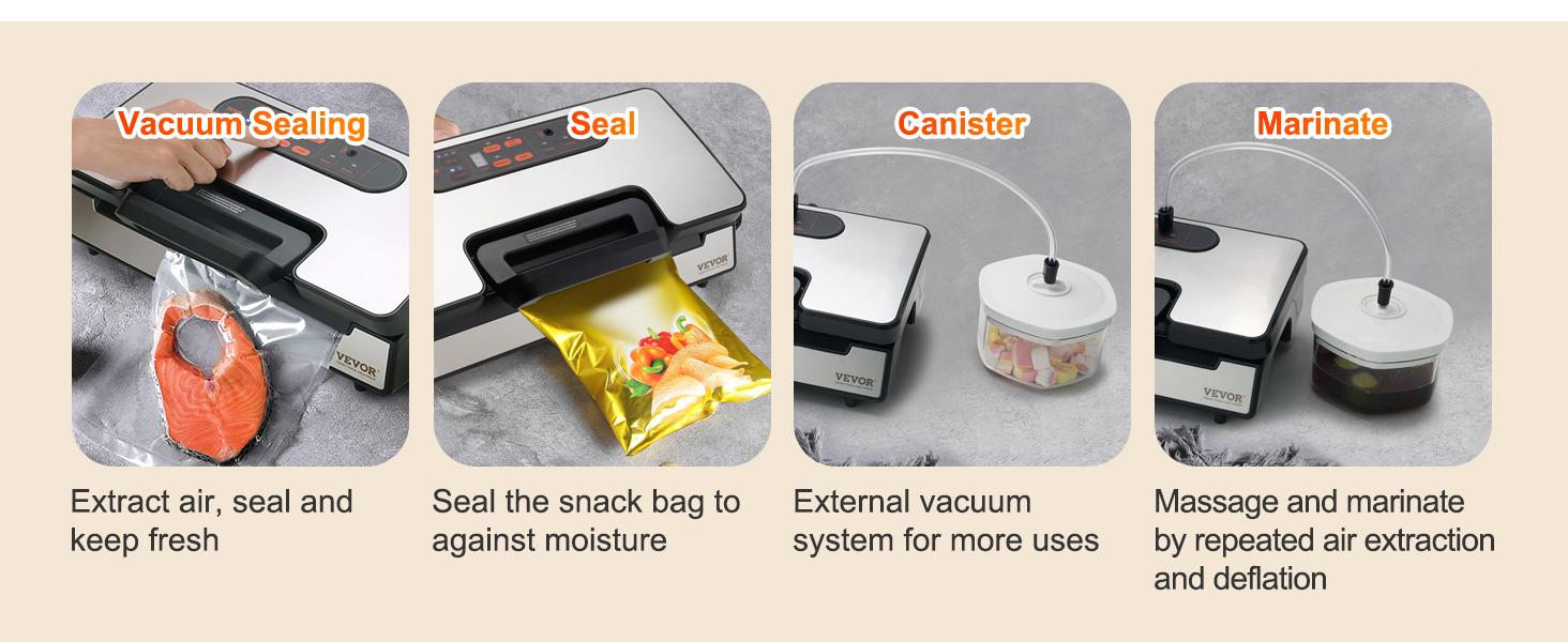 VEVOR Vacuum Sealer Machine, TikTokShopBlackFriday, 90Kpa 130W Powerful Dual Pump and Dual Sealing, Dry and Moist Food Storage, Automatic and Manual Air Sealing System with Built-in Cutter, with Seal Bag and External Hose
