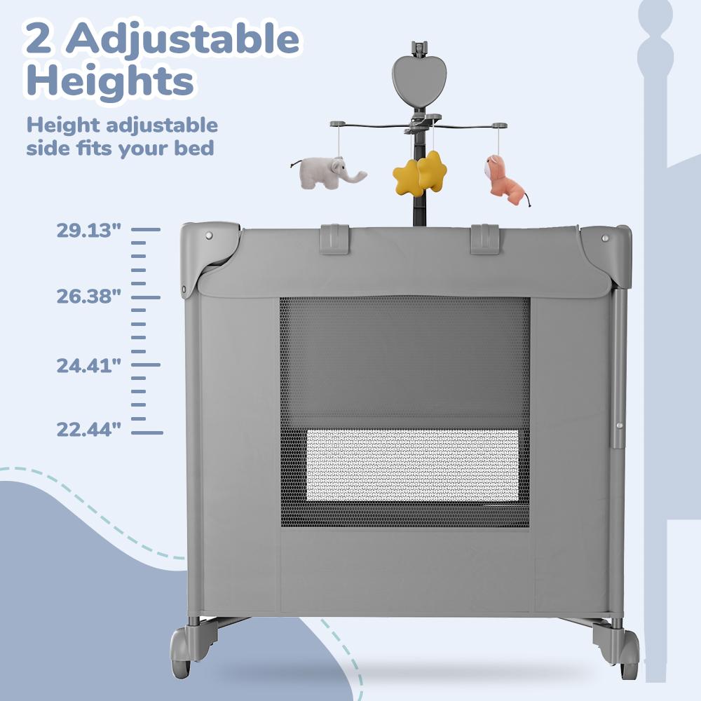 CAVEEN 5 in 1 Baby Playard, WIth Baby Bassinet, Portable Bedside Sleeper Baby Crib, with Removable Changing Station & Storage Organizer, Grey CAVEEN 5 in 1 Baby Playard, WIth Baby Bassinet, Portable Bedside Sleeper Baby Crib, with Removable Changing Station & Storage Organizer, Grey
