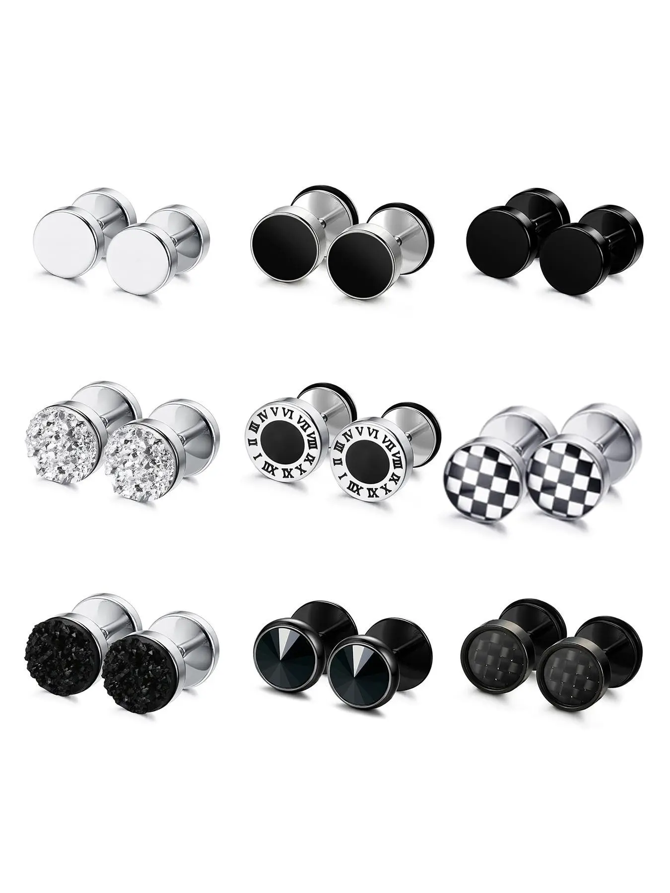 Stainless Steel Stud Earrings, Fashionable Fake Gauge Earrings for Men & Women, Round Cheater Plug Earrings, Faux Gauges Ear Tunnel, Men's Earrings, Jewellery