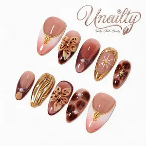 Unailty | Mocha Aura | Professional Salon-Quality Handmade Press-On Nails | High-Strength & Durable | Reusable