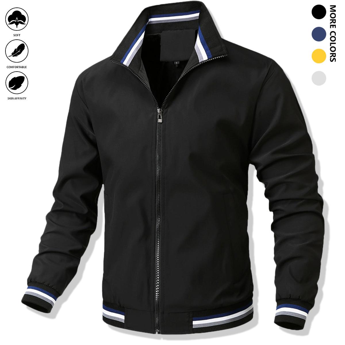 Men's casual pilot jacket, stylish fully-matched fashion zipper crew-neck polyester 100% long-sleeved non-stretch woven coat