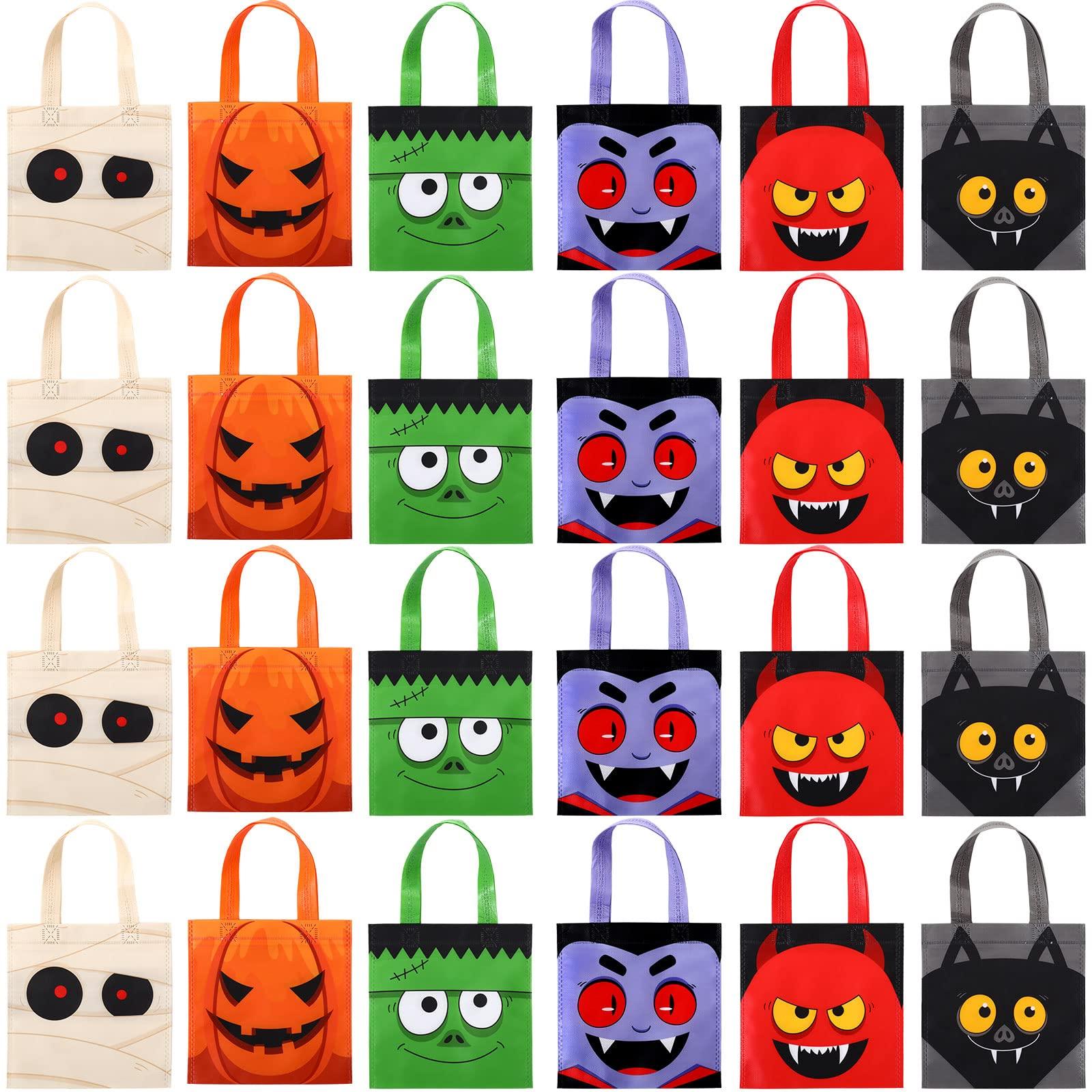 30 Pcs Halloween Candy Bags Non Woven Gift Bags with Handle Trick or Treat Bags with Ghost Vampire Zombie Bat Black Cat Patterns,Snack Goodie Bags for Students Adults,Halloween Birthday Party Favor Supplies