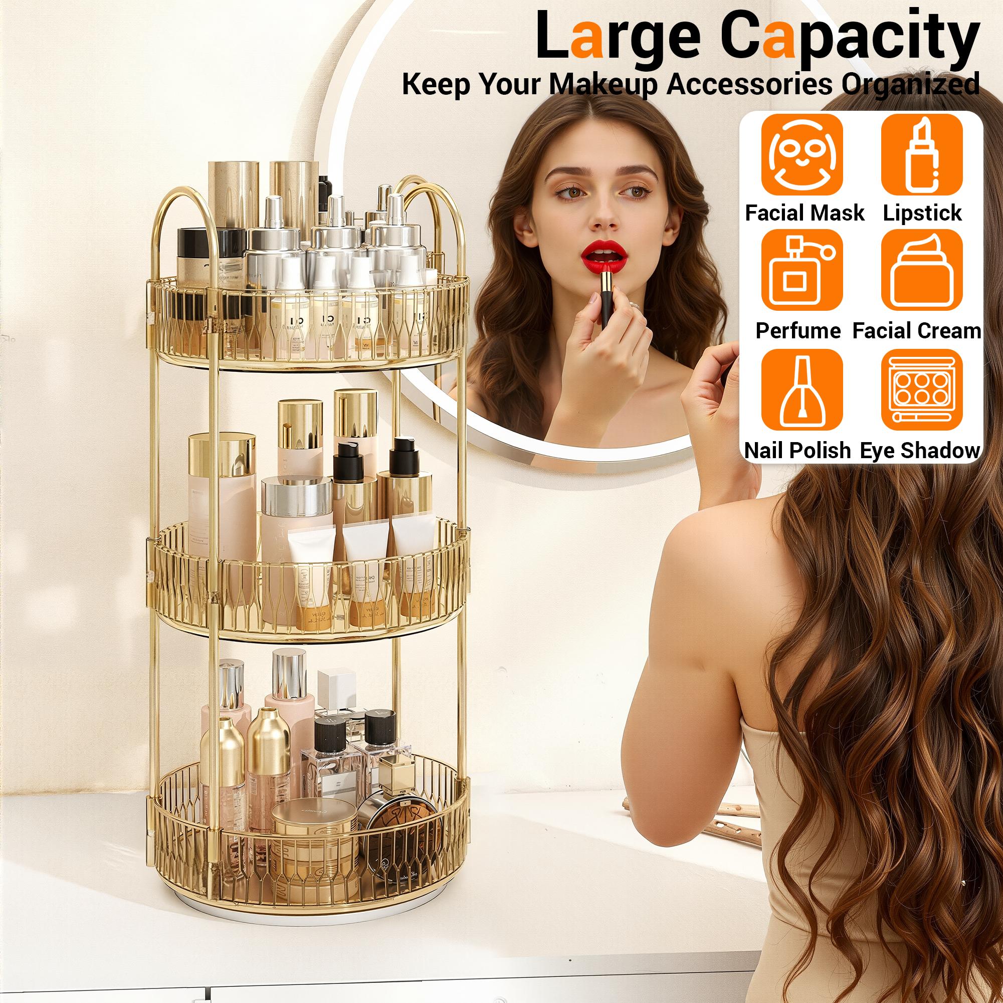 【Xmas Gift for Her】Raybee 360° Rotating Makeup Organizer, 2-3 Tier Large Bathroom Makeup Organizers for Vanity, Clear Large Capacity Cosmetic Holder Perfume Storage Shelf, Space Saving, Easy to Clean, Ideal Gift for Women