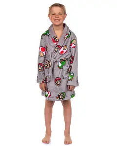 Nintendo Boys' Super Mario Yoshi and Super Mushroom Kids Plush Fleece Robe Pajama Lounge Bathrobe