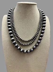 Western Faux Sterling Pearl Necklace Set - Layered 3 strand set