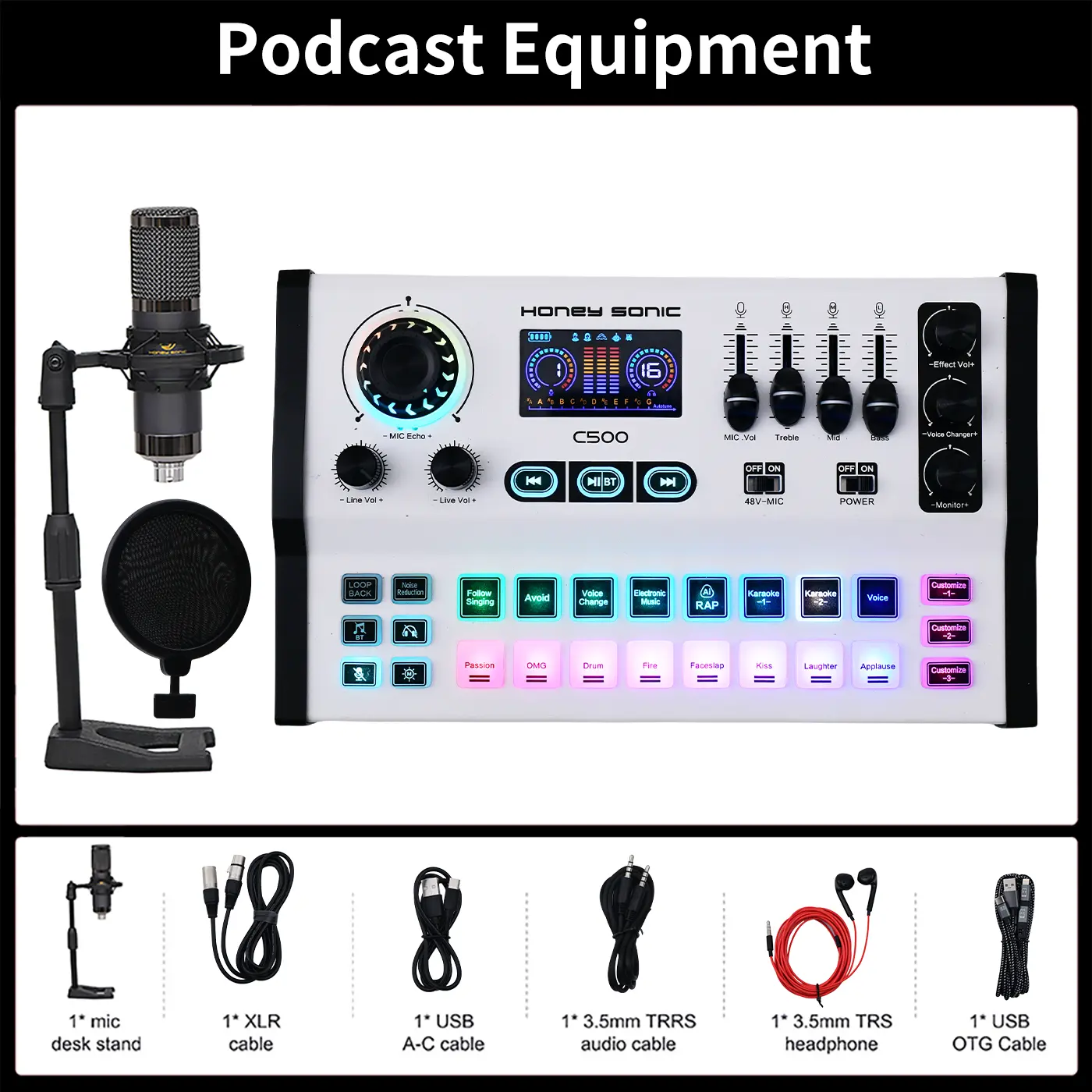 Honey Sonic C500PRO-P15 Live Mixer Sound Card for TikTok & Streaming Dual Core DSP 24-Bit Audio Processing Studio-Grade Sound Plug-and-Play Convenience