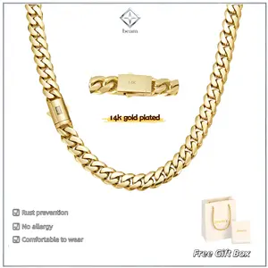 14K gold-plated Cuban necklace or bracelet  | The latest electroplating gold-plating process for rust prevention |   Miami hip-hop style fashion items |   The best gift for men and women |   Couples' style |   6mm/8mm/10mm/12mm/14m