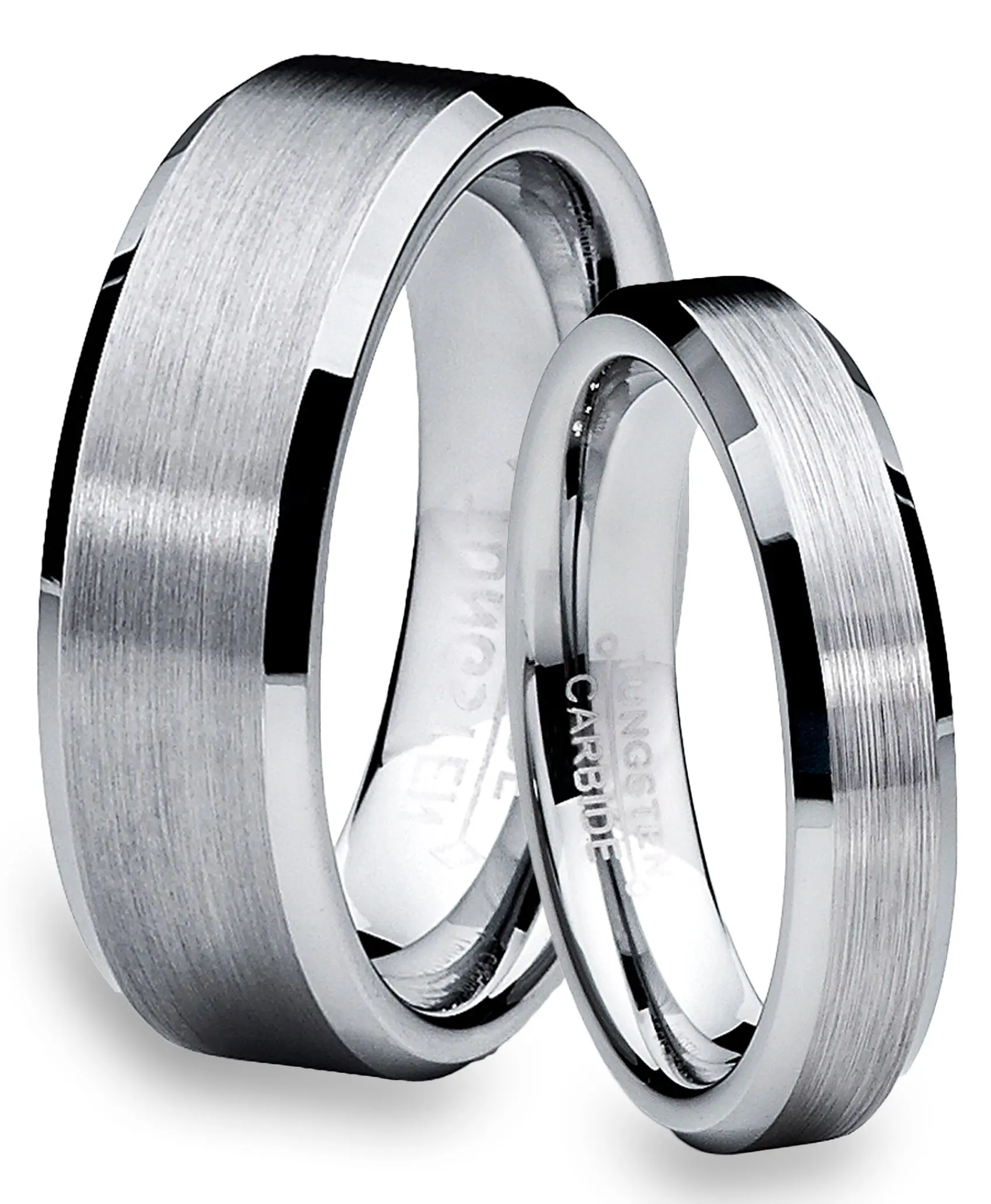 His & Hers Cobalt-Free Silvertone Tungsten Wedding Ring Sets, High Polish, Gentle on Skin, 6MM Men’s & 4MM Women’s Bands, Gift-Box Set