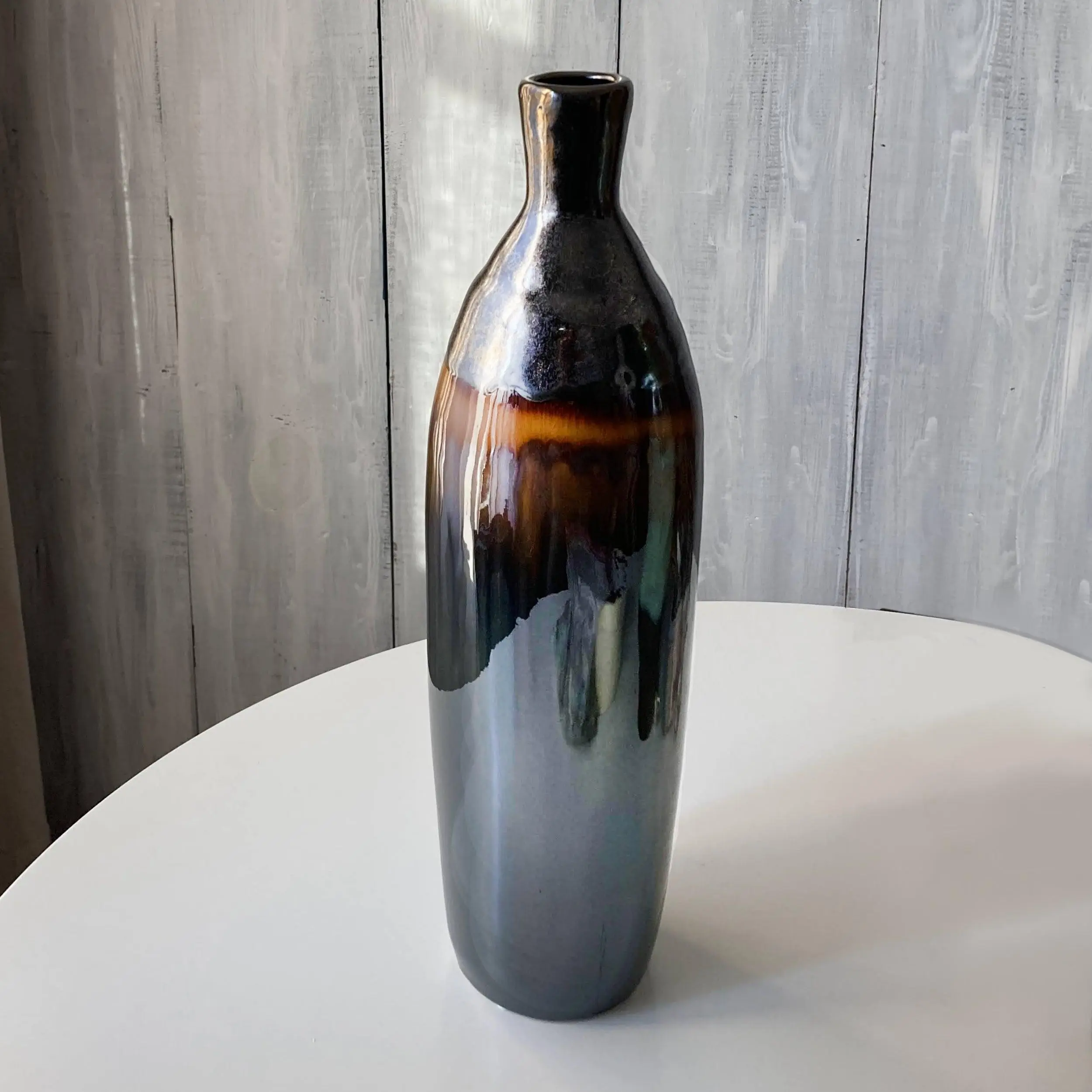 ClayBarn Patina Artisan Ceramic 20.5'' H Verde Skinny Bottle Vase - Earthy Brown