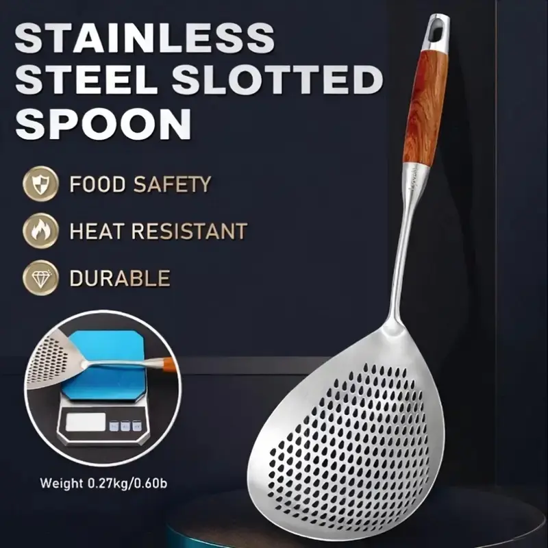 Ultra-Fine Mesh Stainless Steel Colander - 2026 Upgraded Version with Holes, Mesh Holes, Handle, Oil Filter Spoon for Home Kitchen Supplies