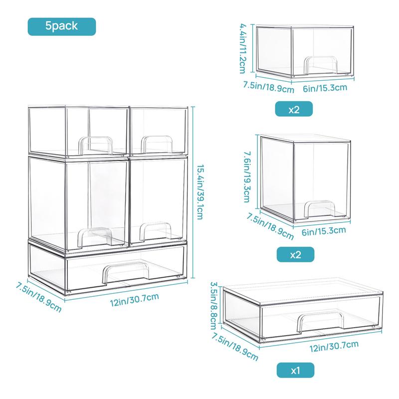[Video Only] Vtopmart Stackable Storage Drawers Set of 5&8 Clear Plastic Organizer Bins for Nursery Bottle Station and Beauty Supplies Vanity Bathroom Cabinet Pantry Organization Multi-Size Flexible Design BPA-Free Safe