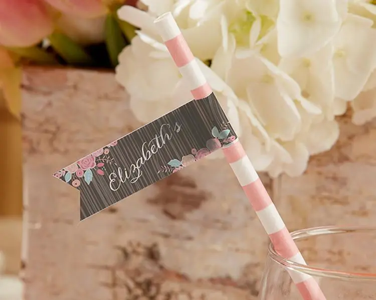 Kate Aspen 31313NA Personalized Party Straw Flags - Rustic Bridal