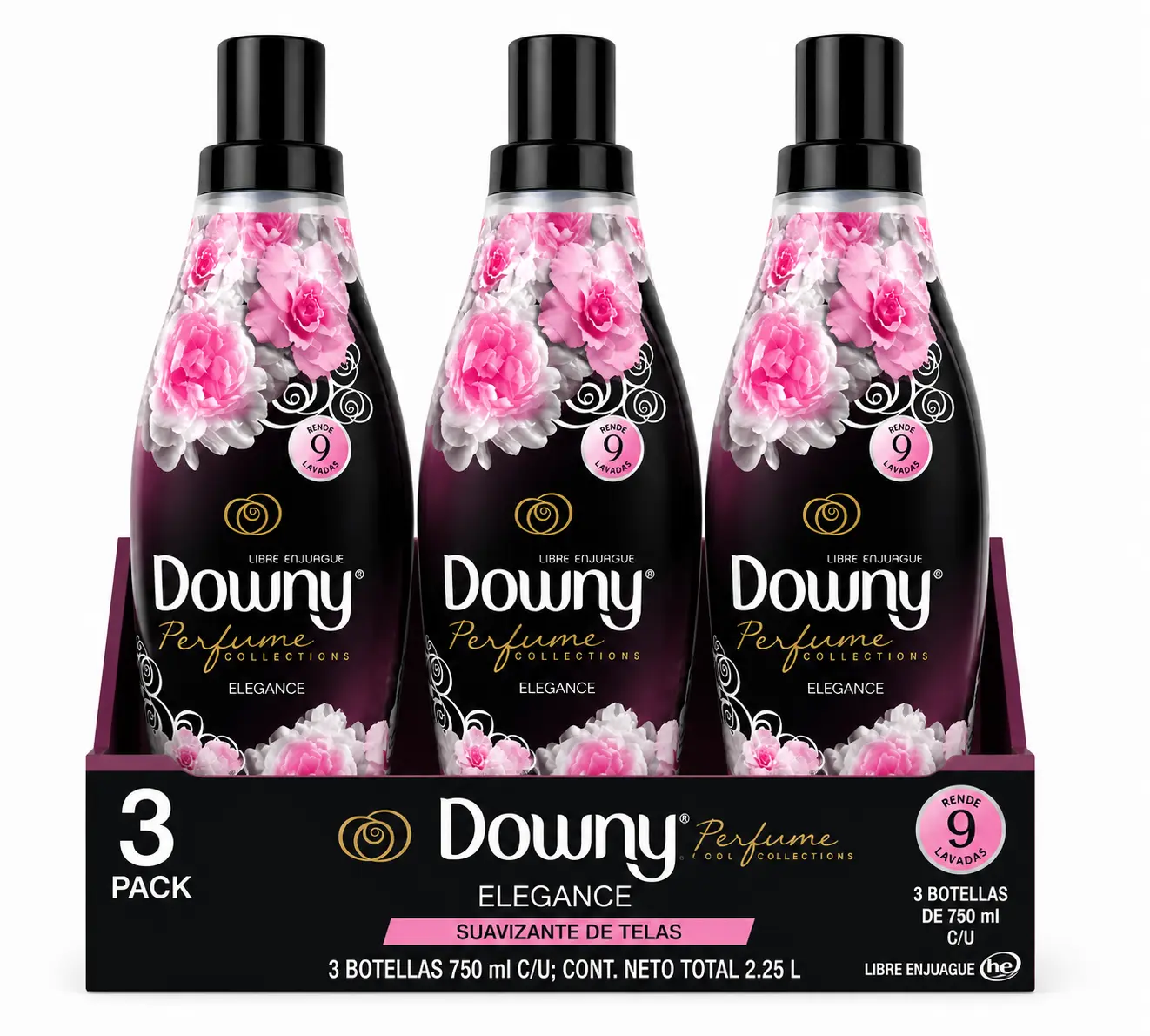 Downy Perfume Collections Elegance Liquid Fabric Softener, 3 Pack, 750 ml Bottles, Long-Lasting Floral Fragrance