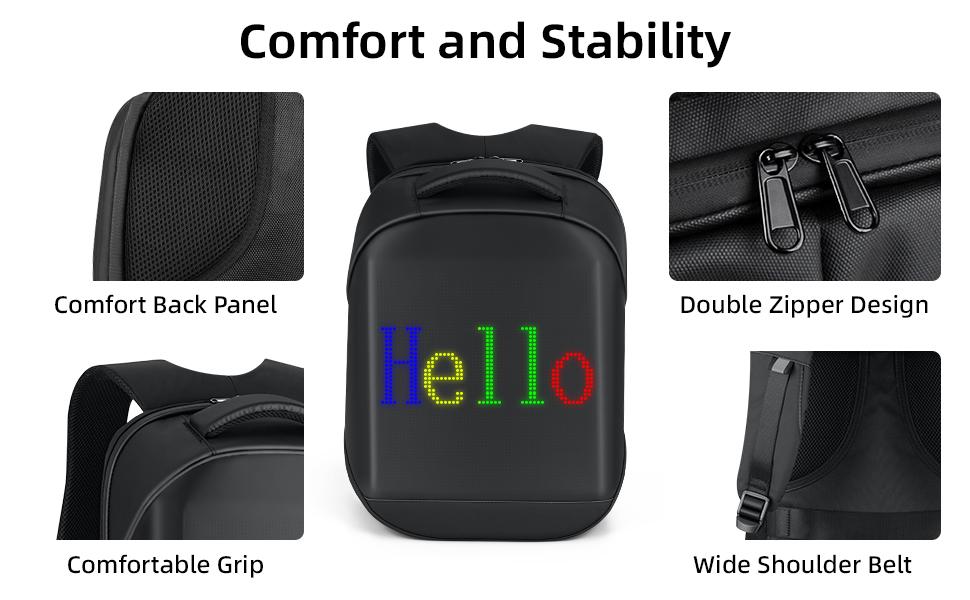 Led Backpack with Programmable Screen,17 inch Waterproof Led Bag,Travel, Motorcycle Backpack,Black