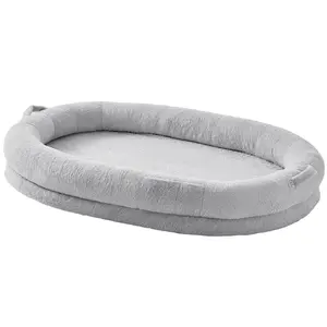 VEVOR Human Dog Bed,  , 72" x48"x10" Human Dog Bed for Adult, Human Size Dog Bed with Washable Faux Rabbit Fur Cover, Egg Orthopedic Foam, Storage Pocket, Large Dog Bean Bed, Light Grey